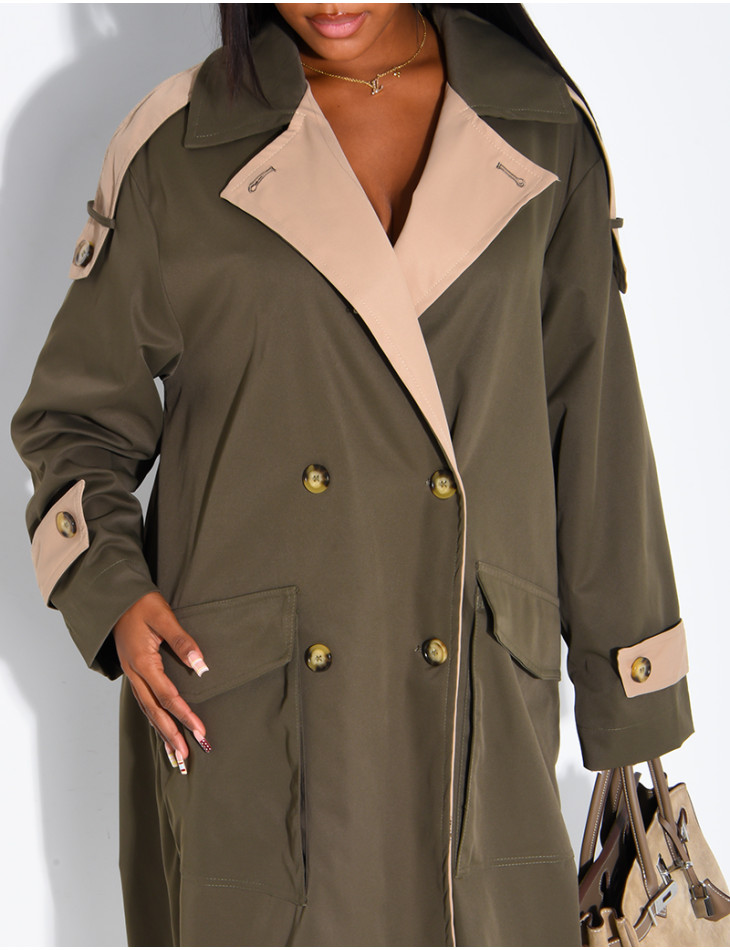 Trench long et oversize bicouleur