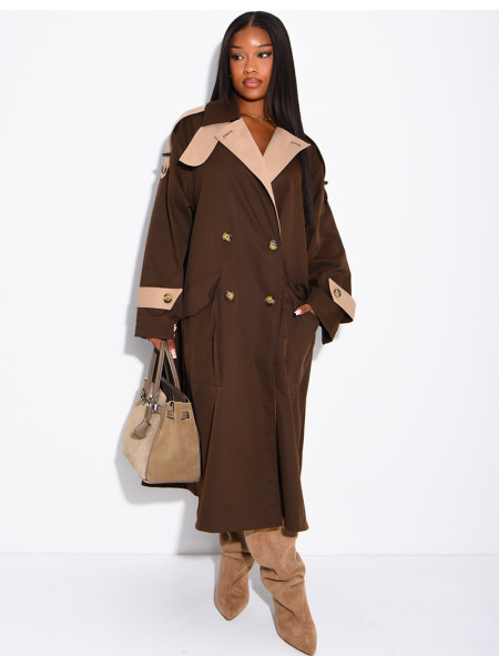 Trench long et oversize bicouleur