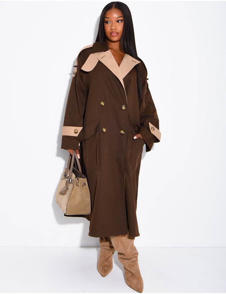 Trench long et oversize bicouleur