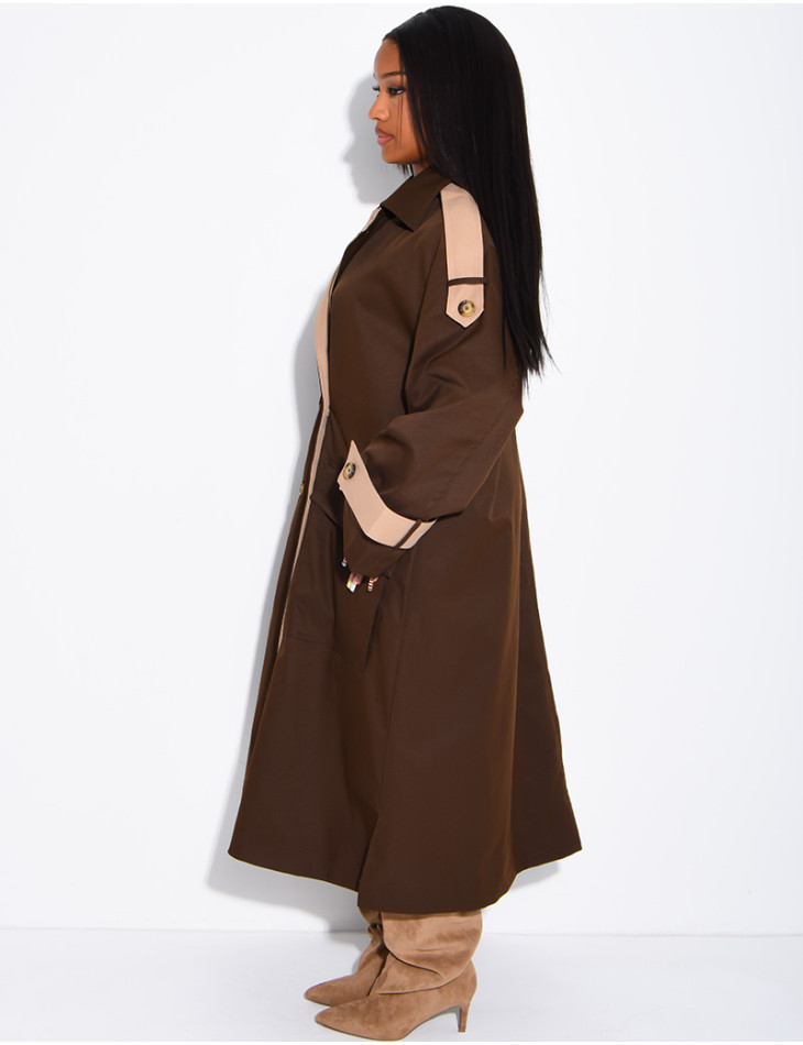 Trench long et oversize bicouleur