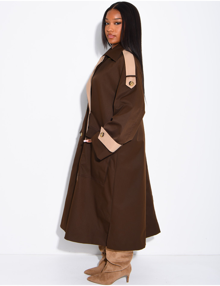 Trench long et oversize bicouleur