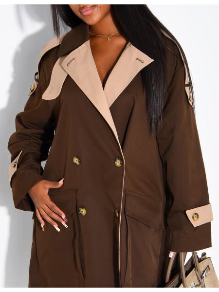 Trench long et oversize bicouleur