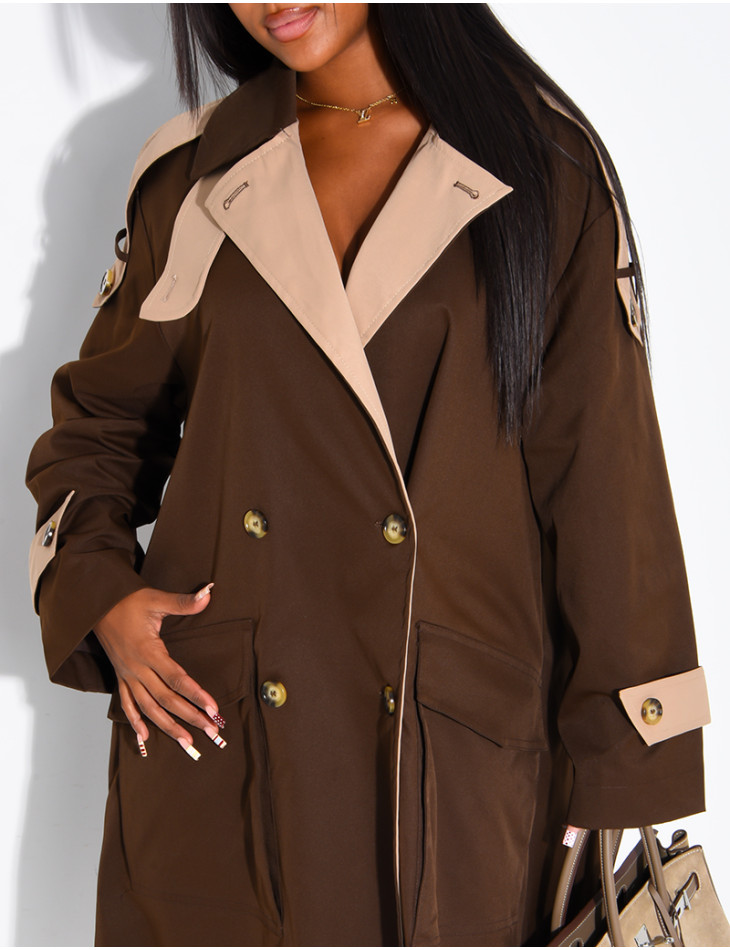 Trench long et oversize bicouleur