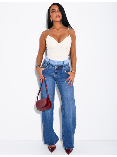 Jeans wide leg délavé à double boutonnière