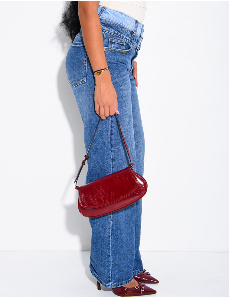 Jeans wide leg délavé à double boutonnière