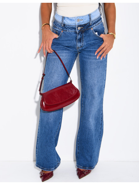 Jeans wide leg délavé à double boutonnière