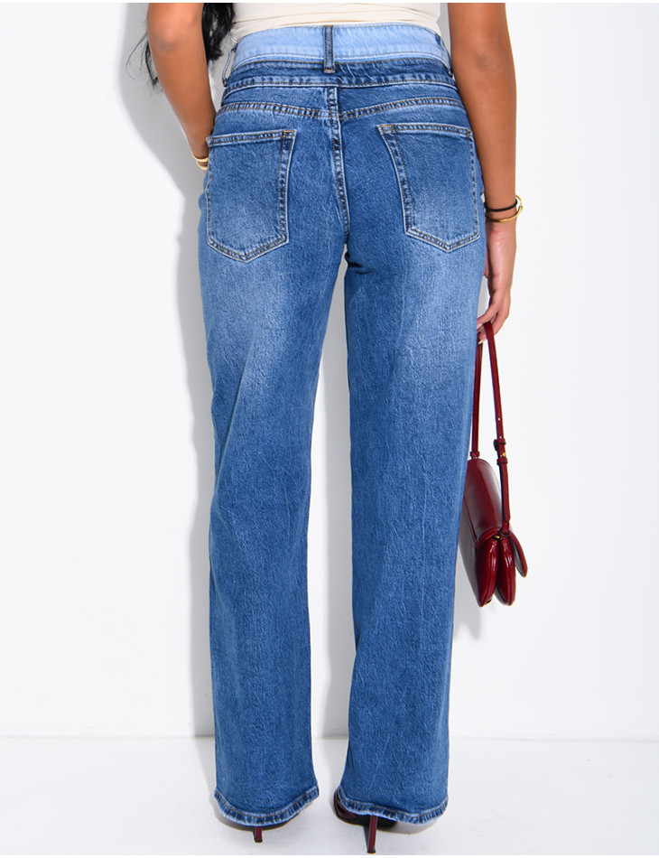 Jeans wide leg délavé à double boutonnière