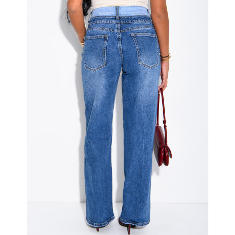 Jeans wide leg délavé à double boutonnière