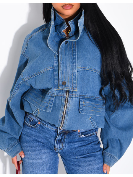 Oversize-Jeansjacke mit Stehkragen