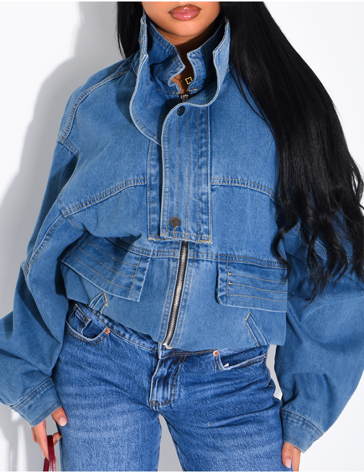 Oversize-Jeansjacke mit Stehkragen