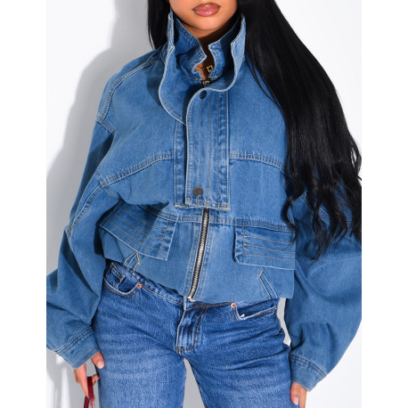 Oversize-Jeansjacke mit Stehkragen