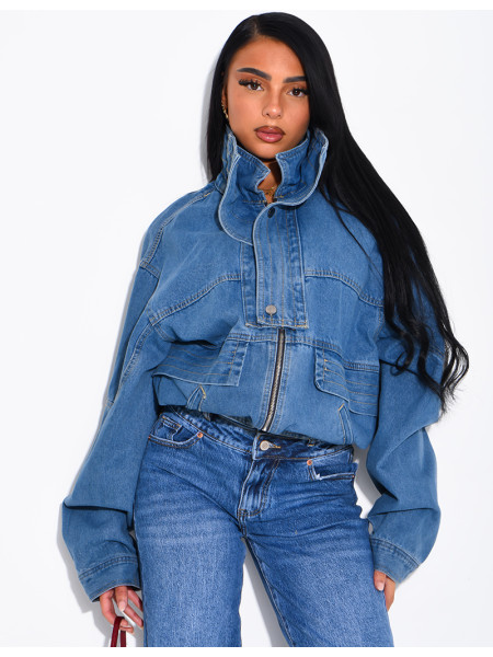 Oversize-Jeansjacke mit Stehkragen