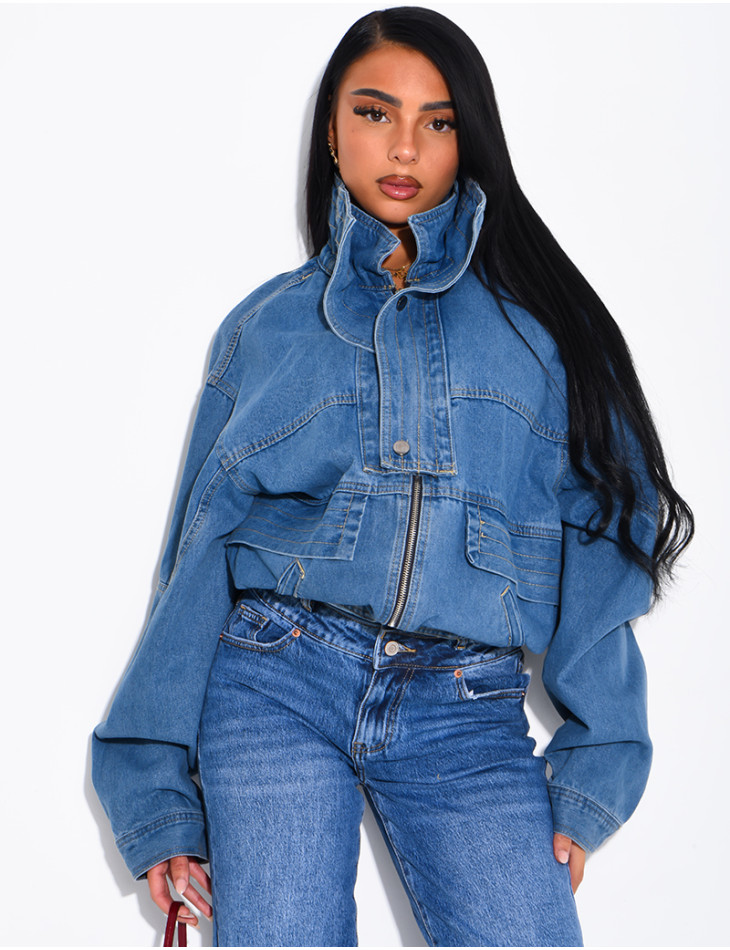 Oversize-Jeansjacke mit Stehkragen