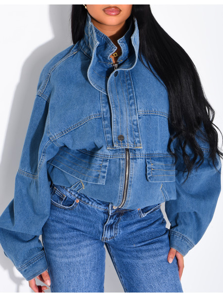 Oversize-Jeansjacke mit Stehkragen
