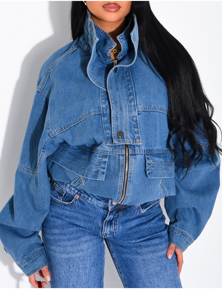 Oversize-Jeansjacke mit Stehkragen
