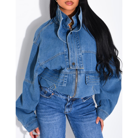 Oversize-Jeansjacke mit Stehkragen