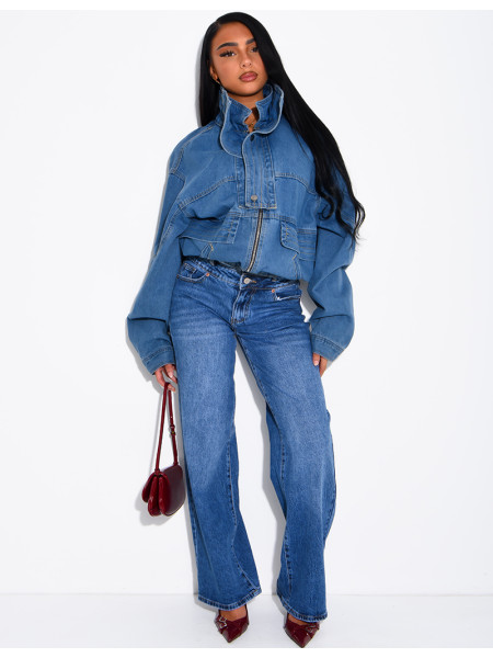 Oversize-Jeansjacke mit Stehkragen