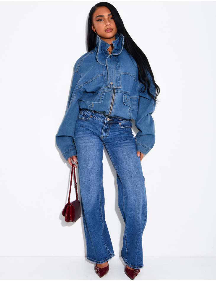 Oversize-Jeansjacke mit Stehkragen
