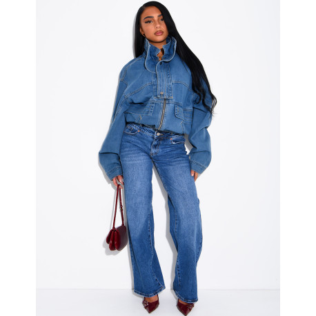 Oversize-Jeansjacke mit Stehkragen
