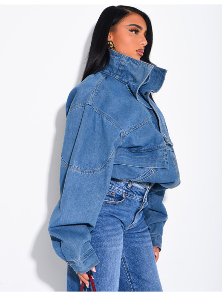 Oversize-Jeansjacke mit Stehkragen