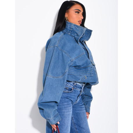 Oversize-Jeansjacke mit Stehkragen