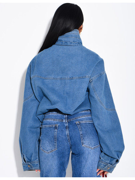 Oversize-Jeansjacke mit Stehkragen