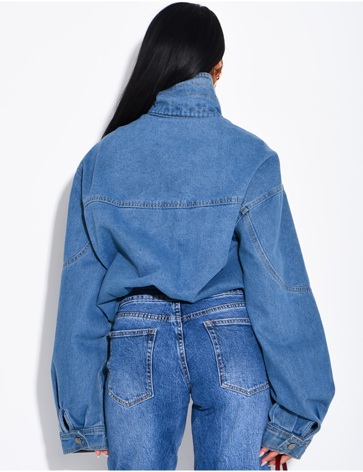 Oversize-Jeansjacke mit Stehkragen