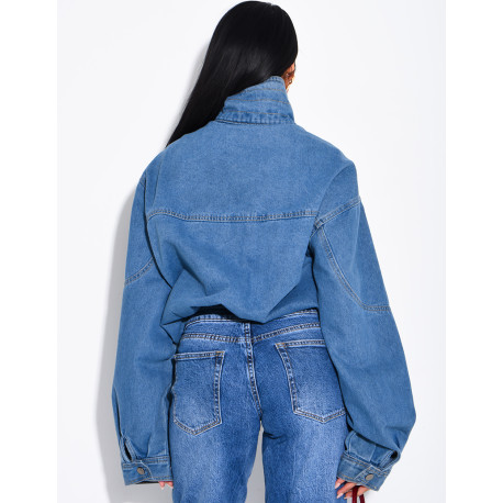 Oversize-Jeansjacke mit Stehkragen