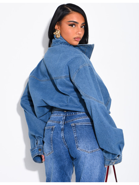 Oversize-Jeansjacke mit Stehkragen