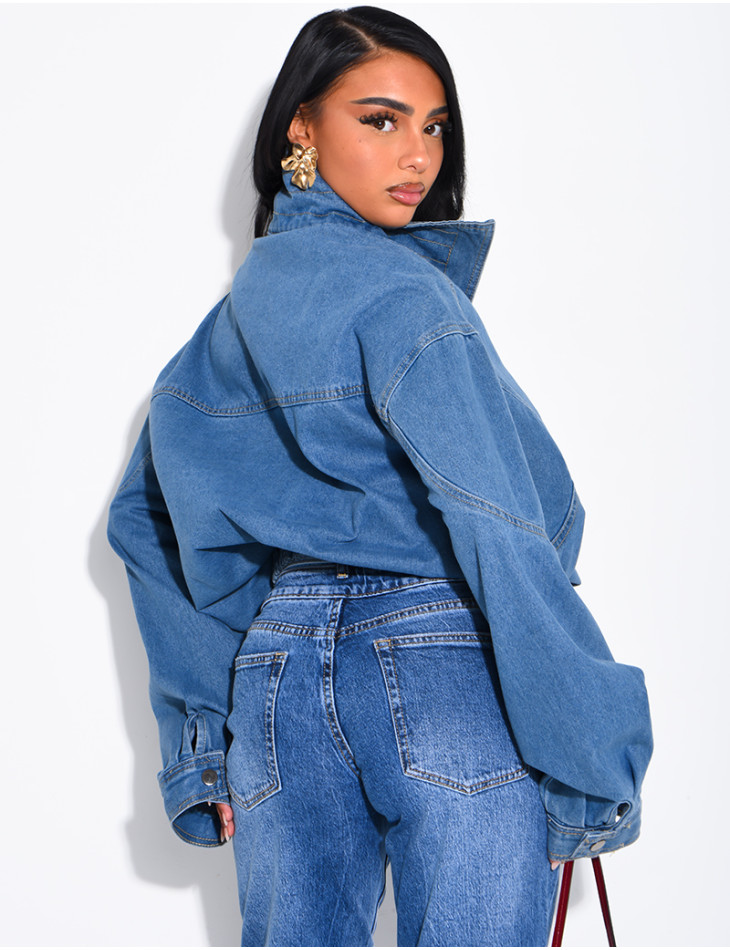 Oversize-Jeansjacke mit Stehkragen