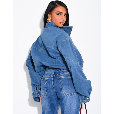 Oversize-Jeansjacke mit Stehkragen