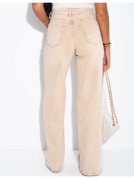 Jeans taille haute coupe droite délavé