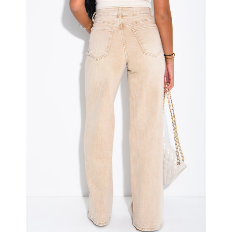 Jeans taille haute coupe droite délavé