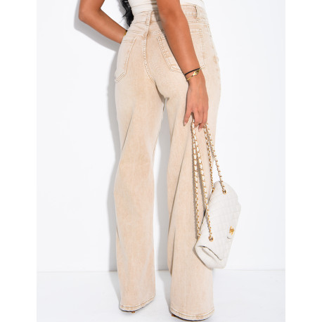 Jeans taille haute coupe droite délavé