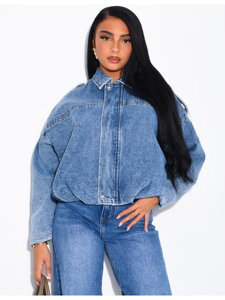 Veste courte en jeans effet ballon