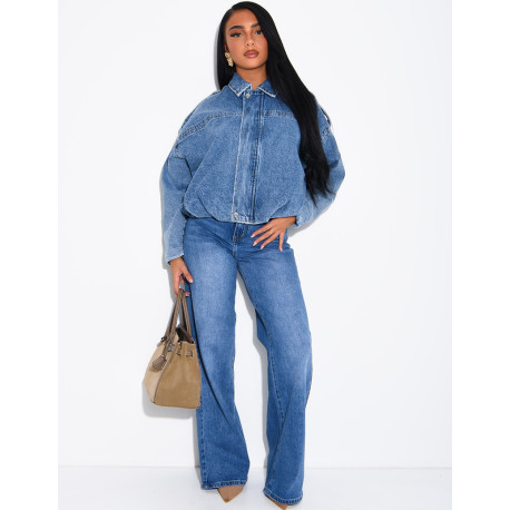 Veste courte en jeans effet ballon