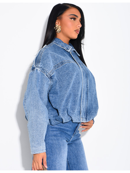 Veste courte en jeans effet ballon