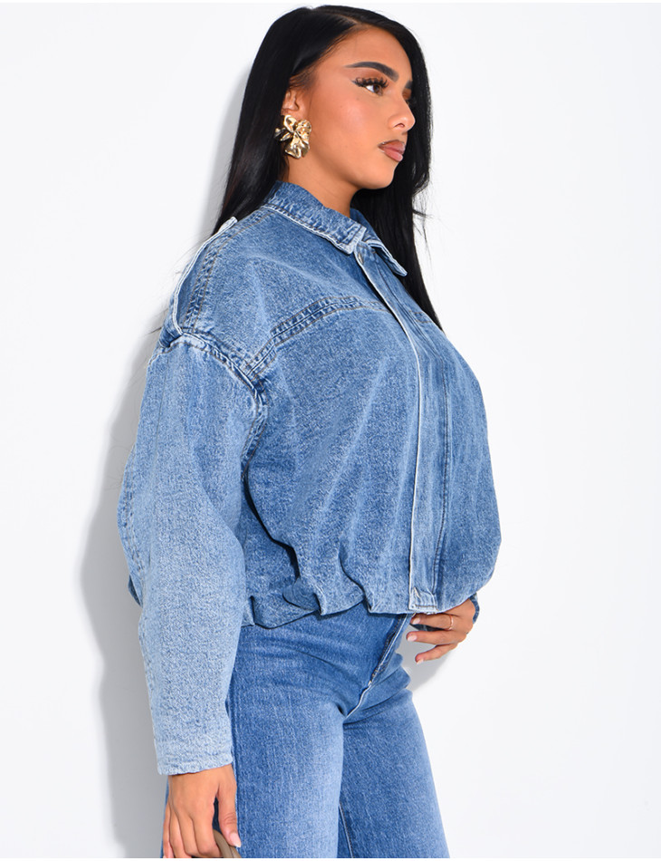 Veste courte en jeans effet ballon