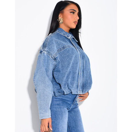 Veste courte en jeans effet ballon
