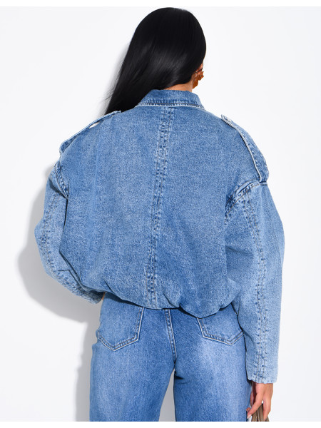 Veste courte en jeans effet ballon