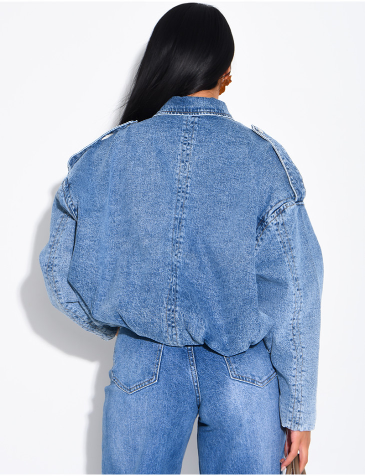 Veste courte en jeans effet ballon