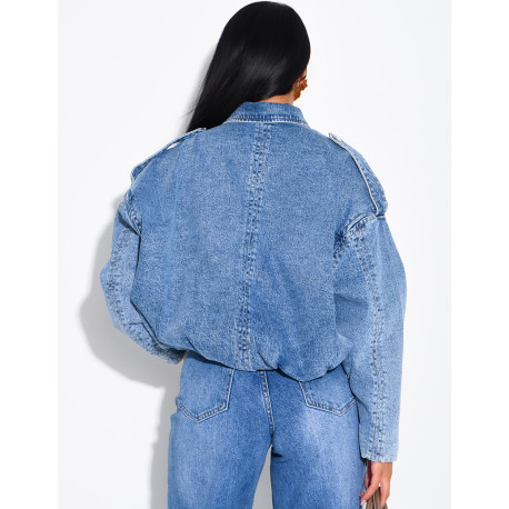 Veste courte en jeans effet ballon