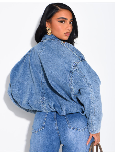 Veste courte en jeans effet ballon