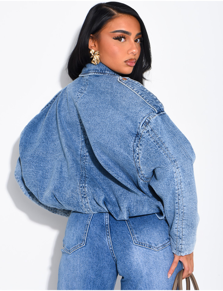 Veste courte en jeans effet ballon