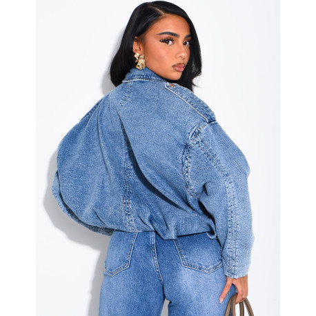 Veste courte en jeans effet ballon