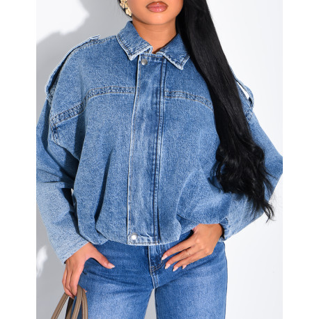 Veste courte en jeans effet ballon