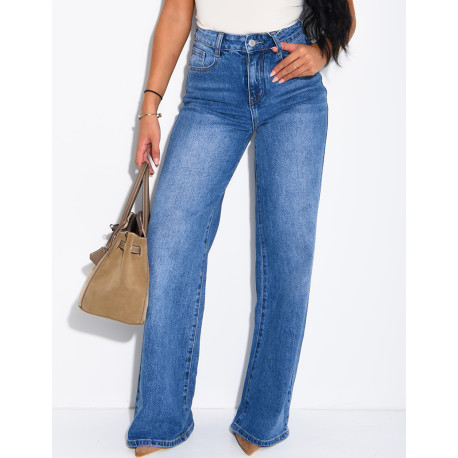 Jeans taille haute coupe droite à délavage vintage