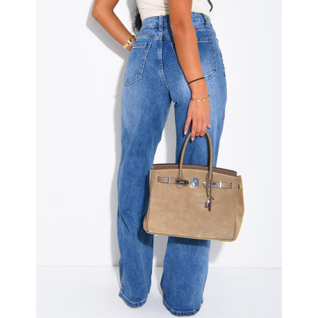 Jeans taille haute coupe droite à délavage vintage