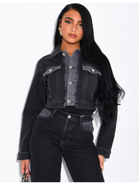 Short denim jacket with faded panels
