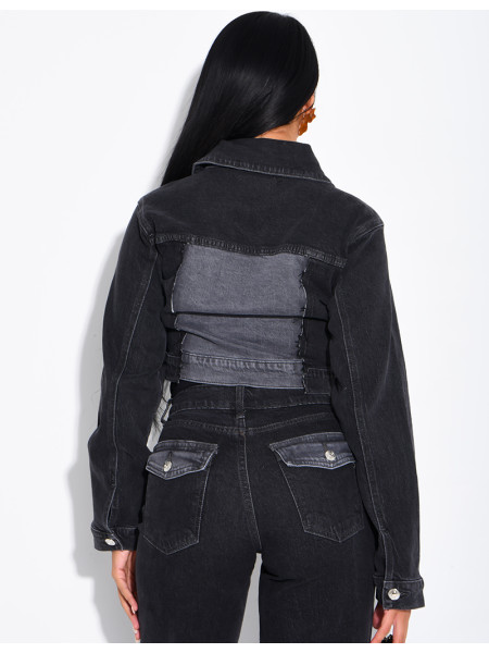Short denim jacket with faded panels